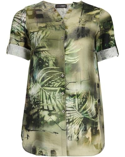Doris Streich Longbluse Leinenbluse Dschungel-Print mit modernem Design - Grün