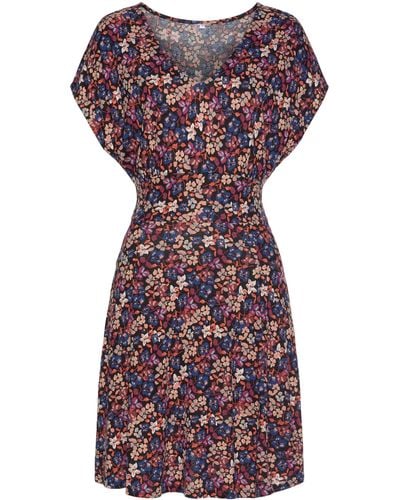 vivance active Sommerkleid mit Blumendruck und V-Ausschnitt, leichtes Strandkleid - Mehrfarbig