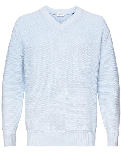 Esprit Pullover Baumwollpullover mit V-Ausschnitt - Blau