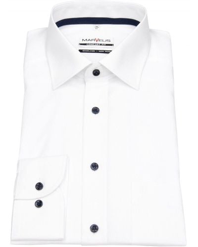 Marvelis Businesshemd Comfort Fit bügelfrei Kentkragen Kontrastknöpfe - Weiß