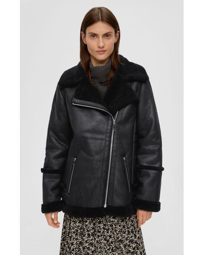 S.oliver Funktionsjacke Jacke aus Lederimitat im Aviator-Stil Riegel - Schwarz