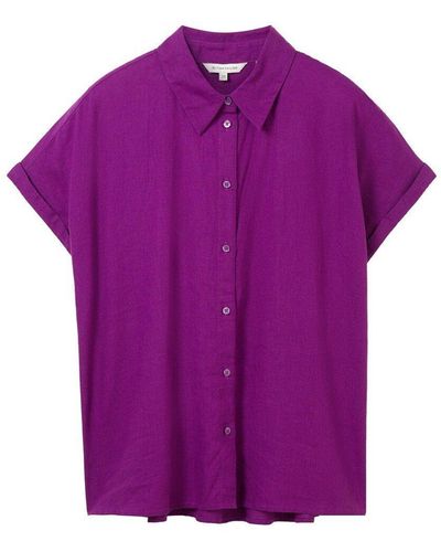 Tom Tailor Blusenshirt shortsleeve blouse with linen, dark orchid - Lila