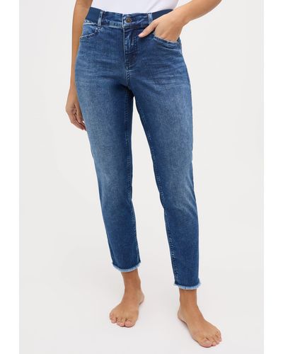 ANGELS Slim-fit- Jeans One Size Crop Fringe mit Label-Applikationen - Blau