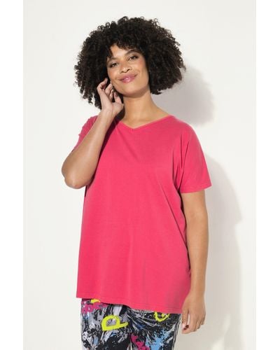 Angel of Style Rundhalsshirt T-Shirt oversized Rücken-Zierbändern V-Ausschnitt - Pink