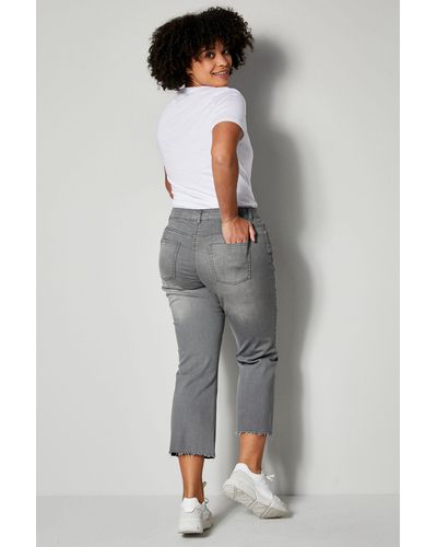 Dollywod Regular-fit- 3/4-Jeans mit Schlag und Fransensaum 5-Pocket - Grau
