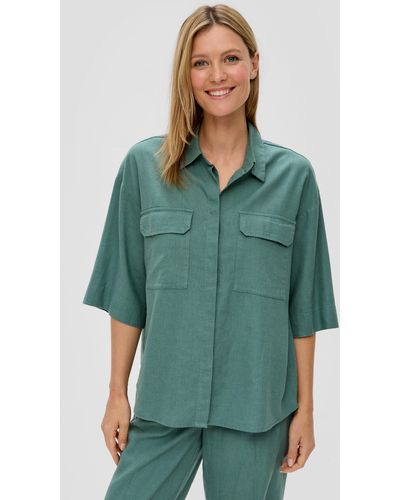 S.oliver Langarmbluse Hemd aus Leinenmix - Grün