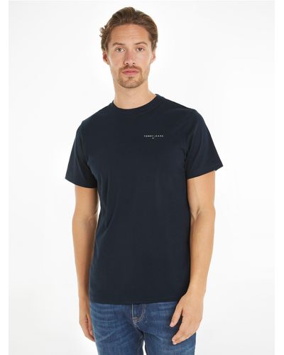 Tommy Hilfiger T-Shirt TJM SLIM LINEAR CHEST TEE EXT mit Logoschriftzug - Blau