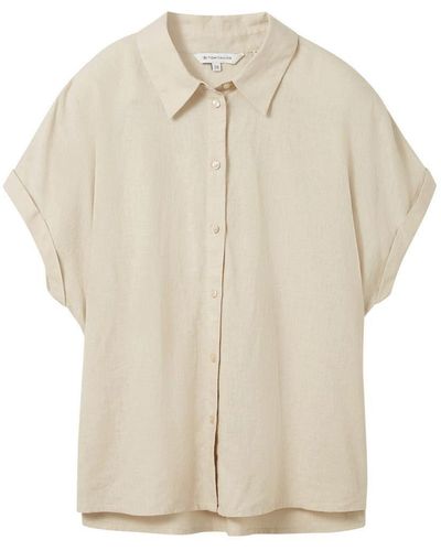 Tom Tailor Blusenshirt shortsleeve blouse with linen, summer beige - Natur