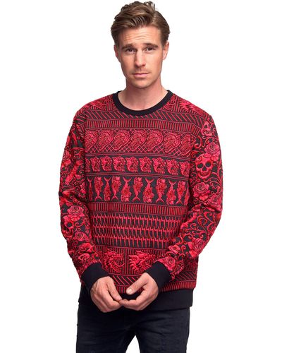 Rusty Neal Sweatshirt mit extravagantem Muster - Rot