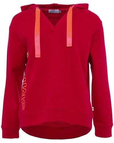 Zwillingsherz Sweatshirt mit V-Ausschnitt, Frontprint durch das Wort Smile, neonfarben - Rot