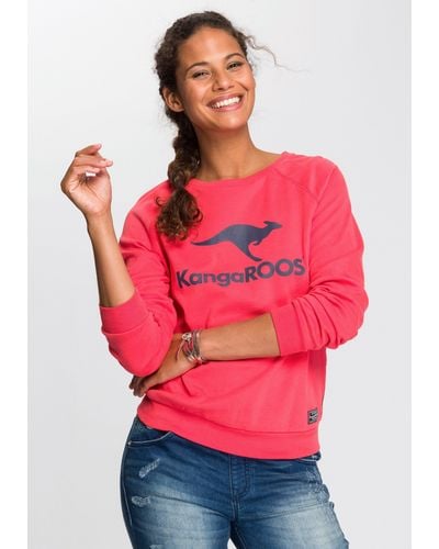 Kangaroos Sweater mit großem Label-Print vorne - Pink