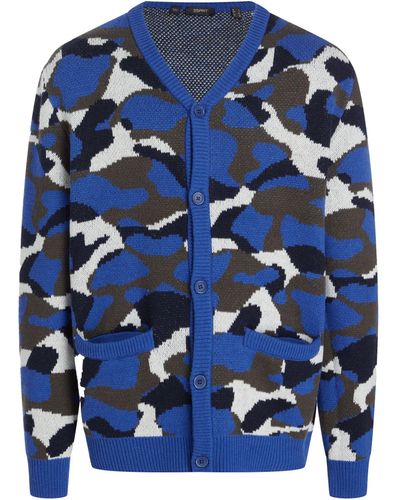 Esprit Strickjacke Camouflage-Cardigan (1-tlg) - Blau