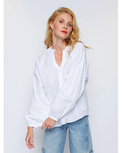 Emily Van Den Bergh Schlupfbluse Shirtbluse Zierband White - Weiß