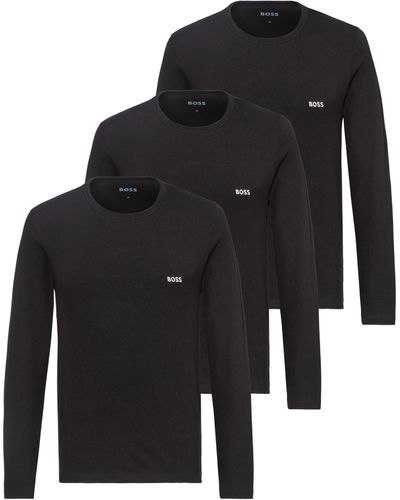 BOSS Langarmshirt longsleeve-Shirt R-Neck Classic COTTON 3pcs/pack (3-tlg) mit Logo-Schriftzug - Schwarz