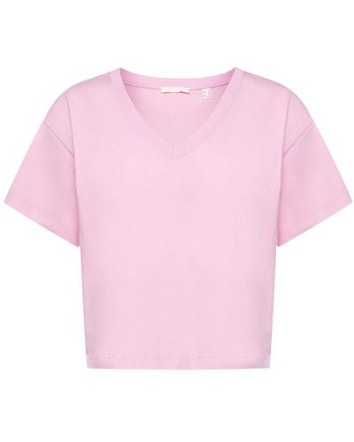 Edc By Esprit T-Shirt mit V-Ausschnitt aus Baumwolle (1-tlg) - Pink