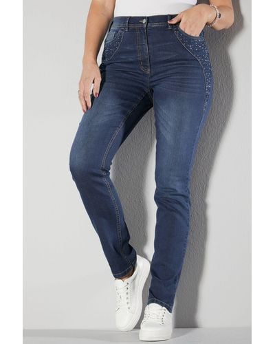 MIAMODA Regular-- Jeans Slim Fit Ziersteinchen 5-Pocket - Blau