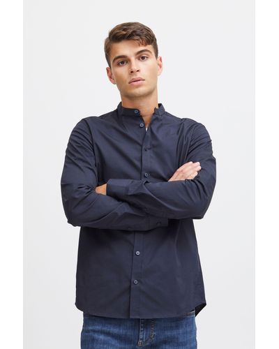 Casual Friday Langarmhemd CFAnton LS CC stretch shirt klassiches Businesshemd mit kleinem Stehkragen - Blau