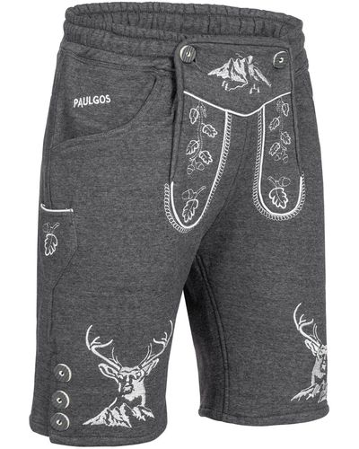 Paulgos Trachtenhose Jogginghose Design Lederhose Kurz Sweathose Bermuda Shorts JOK4 - Grau