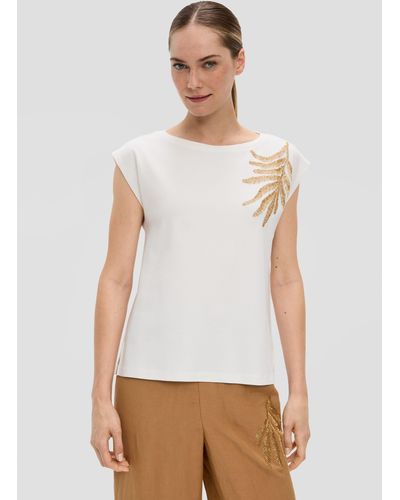 S.oliver Kurzarmshirt Shirt aus Interlock-Jersey mit Applikation, Schmuckperlen - Weiß