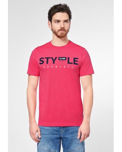 Street One Men T-Shirt mit Wording-Print - Pink