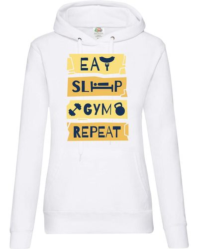 Youth Designz Kapuzenpullover Eat Sleep Gym Repeat Hoodie Pullover mit Trendigem Fitness Frontdruck - Weiß