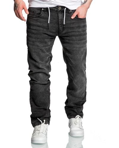 Amaci&Sons Straight- COPPELL im Look Sweathose in Stretch Denim Basic Jeans Kordel - Schwarz
