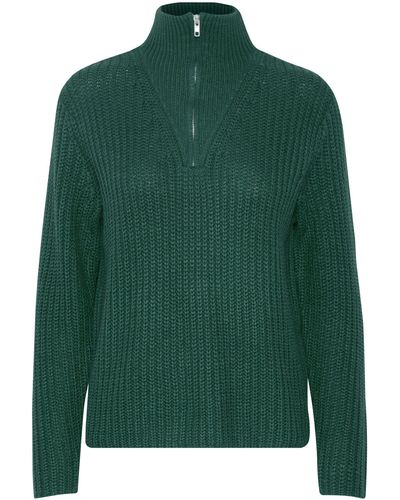 B.Young Strickpullover Grobstrick Pullover Troyer Sweater mit Reißverschluss Kragen 6677 in Petrol - Grün