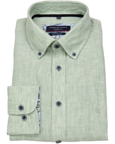 CASA MODA Langarmhemd Comfort Fit Button-Down-Kragen Kontrastknöpfe - Grün