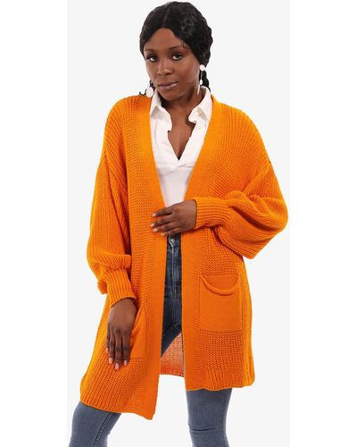 YC Fashion & Style One Size Strick-Cardigan in Unifarbe, mit aufgesetzten Taschen - Orange