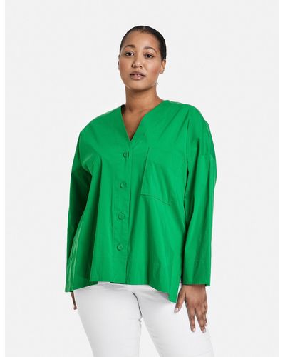 Samoon Langarmbluse Hemd aus Baumwoll-Mix - Grün