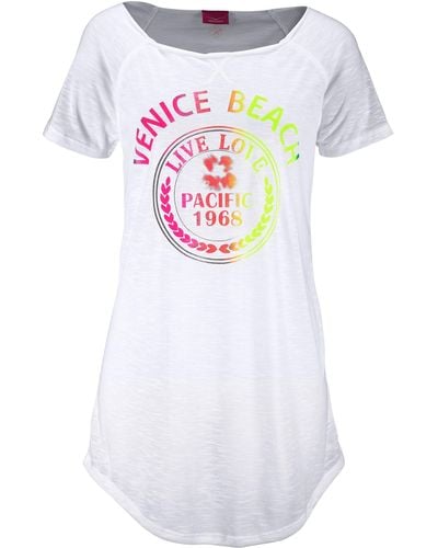 Venice Beach Longshirt mit Frontprint, Shirtkleid, Strandkleid, luftig und leicht - Weiß