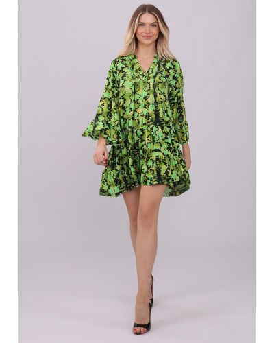 YC Fashion & Style Tunikakleid "Tropisches Flair Tuniika Kleid mit Abstract Print und Flattervolant" Alloverdruck - Grün