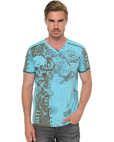 Rusty Neal T-Shirt mit coolem Allover-Print - Blau