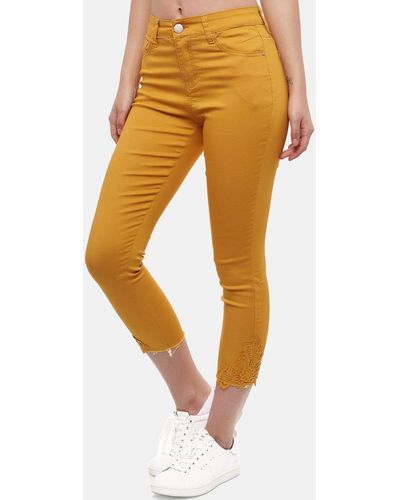 Miss RJ Fit- Denim Jeans Stretch Leggings Hose Skinny Röhrenjeans Spitze (1-tlg) 3277 in Gelb - Weiß