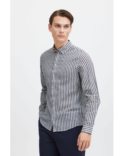 Casual Friday Langarmhemd CFAnton LS BD striped linen mix Shirt aus Leinenmix - Grau