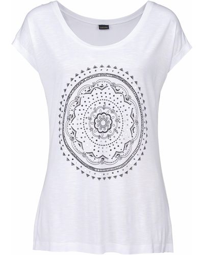 Lascana Strandshirt mit Print und glänzendem Effekt, Ethno-Look, casual - Weiß