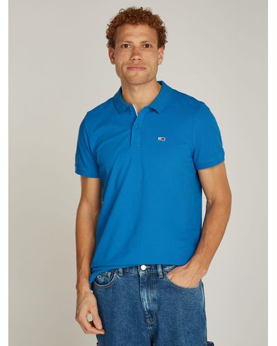Tommy Hilfiger Poloshirt TJM SLIM PLACKET POLO EXT Große Größen mit Logostickerei - Blau