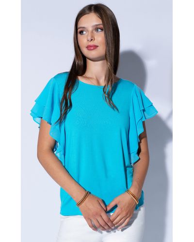 Passioni Shirt türkis mit Flügelärmeln in Unifarbe - Blau