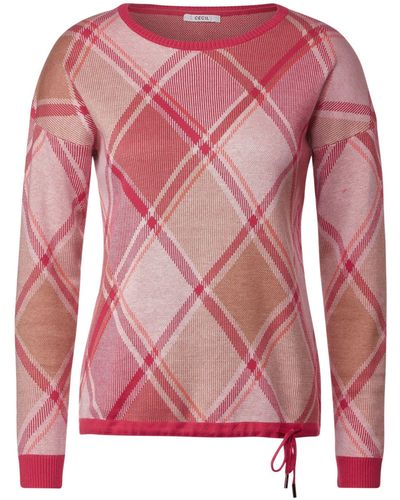 Cecil Sweatshirt Check Jacquard Pullover - Pink