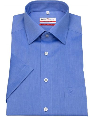 Marvelis Kurzarmhemd Modern Fit leicht tailliert bügelfrei Kentkragen - Blau