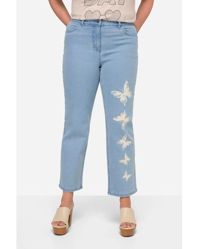 MIAMODA Regular-- Jeans Straight Fit Schmetterlinge 4-Pocket - Blau