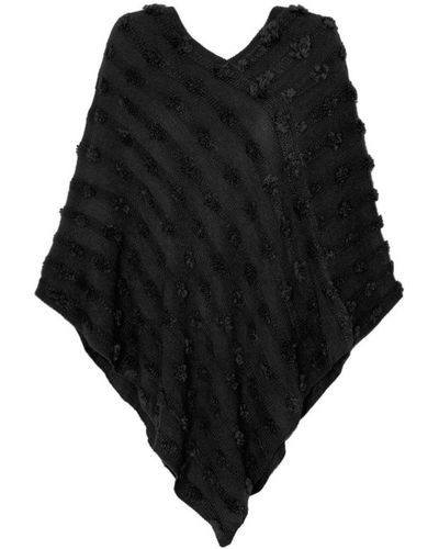 dy_mode Poncho Strickponcho Umhang Cape Pullover Punkt Form Muster in Unifarben - Schwarz