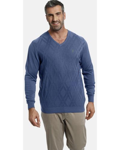 Charles Colby Rundhalspullover EARL BUAN mit Rautenmuster, Comfort Fit - Blau