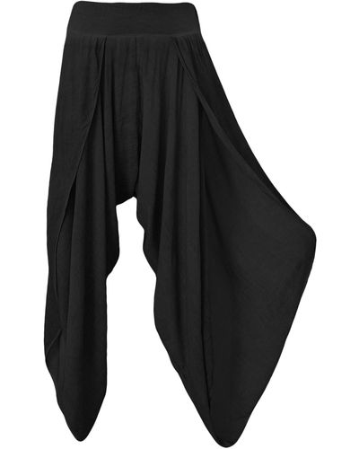 Aurela Damenmode Aurela mode Haremshose Luftige Hosen Sommerhosen mit Beinschlitzen super leichtes Sommergewebe - Schwarz