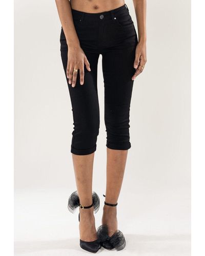 Nina Carter Caprihose Capri Jeans Shorts Stretch Skinny 3/4 Bermuda Kurze Hose Weich - Schwarz