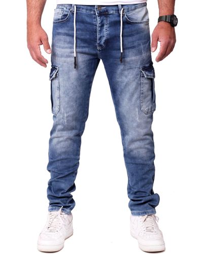 Reslad Cargohose Jeans - Sweathose in Jeansoptik Cargo-Hose Stretch Sweatjeans Slim Fit - Blau