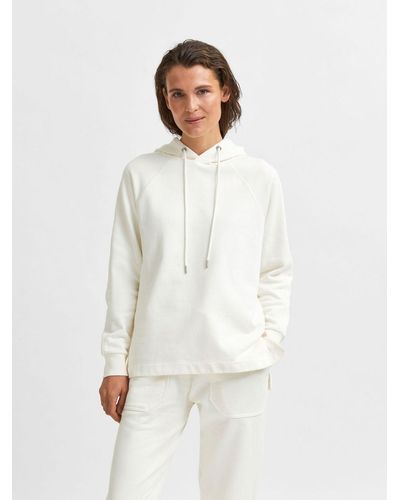 SELECTED Kapuzen Pullover Basic Hoodie SLFSTASIE Long Sweatshirt (1-tlg) 3866 in Creme - Weiß