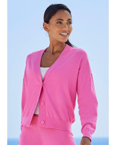 Lascana Strickjacke -Loungejacke in kurzer Form, Loungewear - Pink