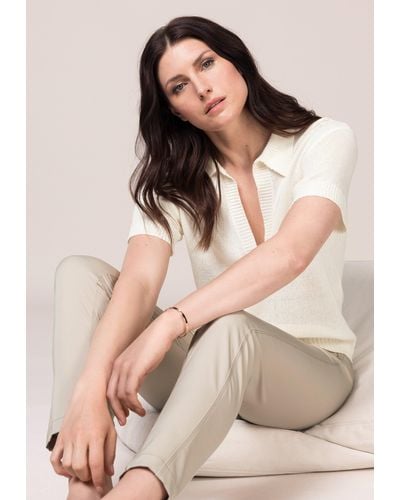 Bianca V-Ausschnitt-Pullover OLINDE Sommerstrickpullover mit coolem Hemdkragen - Natur