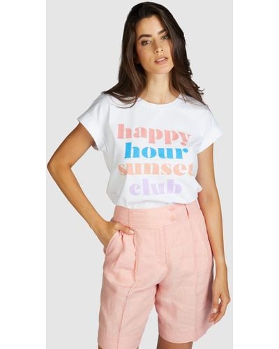 MARC AUREL T-Shirt "Happy Hour Sunset Club - Weiß